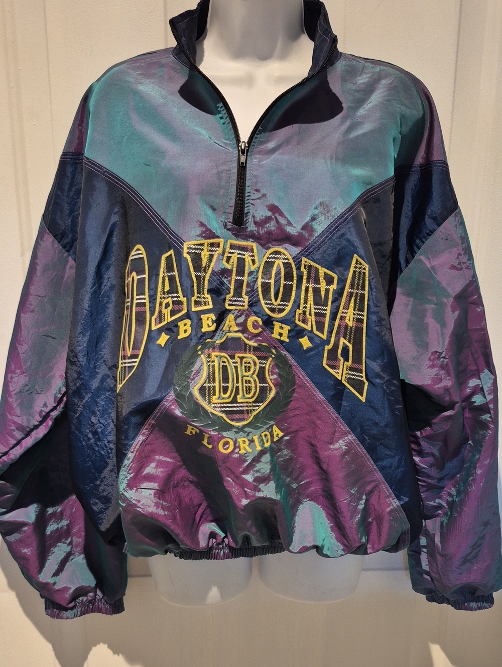 Vintage Daytona Beach Color-Shift Pullover Windbreaker Jacket - Teal & Purple